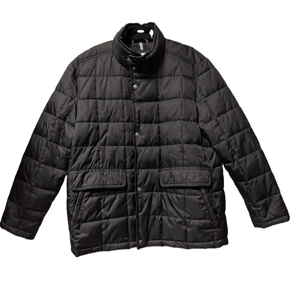 Cole Haan Mens Black Quilted Puffer Jacket Snap Button Stand Collar Coat Sz XL